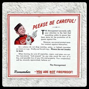 1940s‎ Philip Morris Vintage Advertising 6" Card Hotel Fire Safety Cigarette